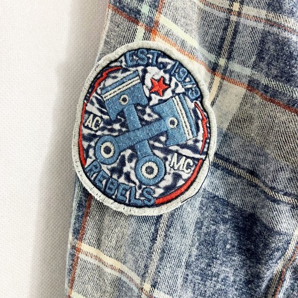 Affliction Black Premium Axle Grease Shirt Snap Buttons Distressed Plaid LARGE - Picture 6 of 10